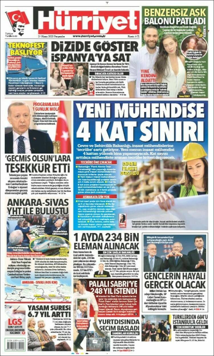Portada de Hürriyet (Turqu&iacute;a)