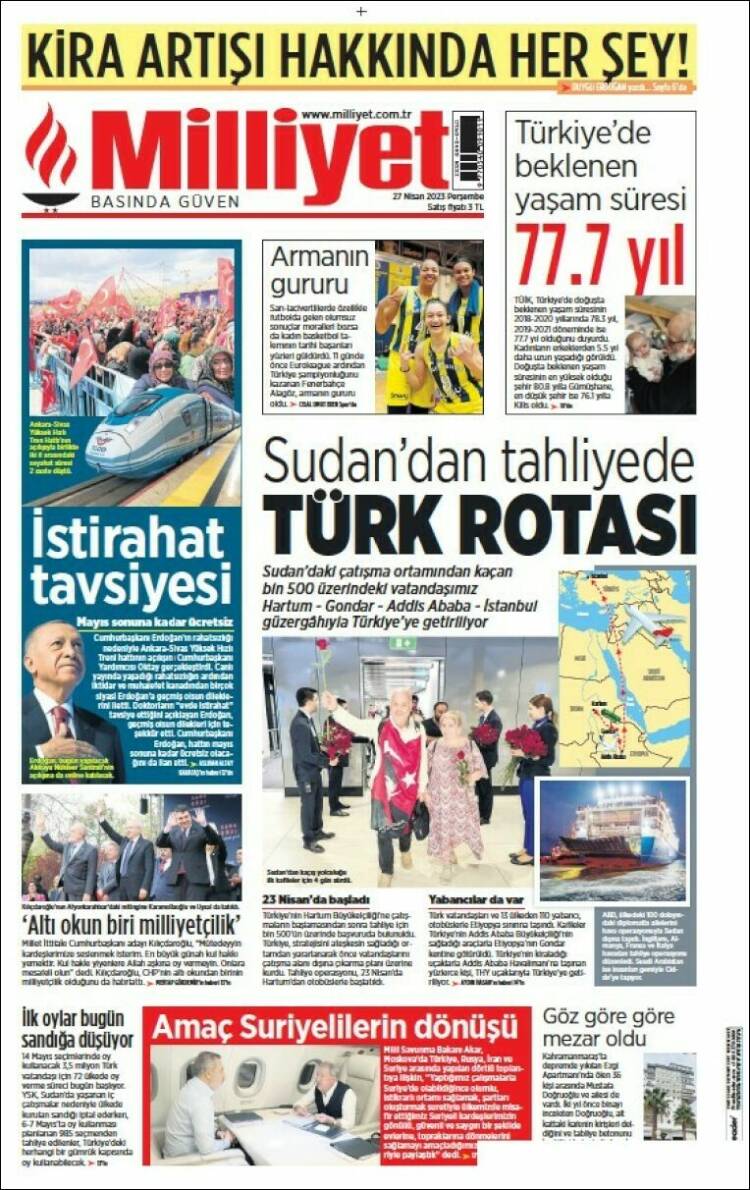 Portada de Milliyet (Turqu&iacute;a)