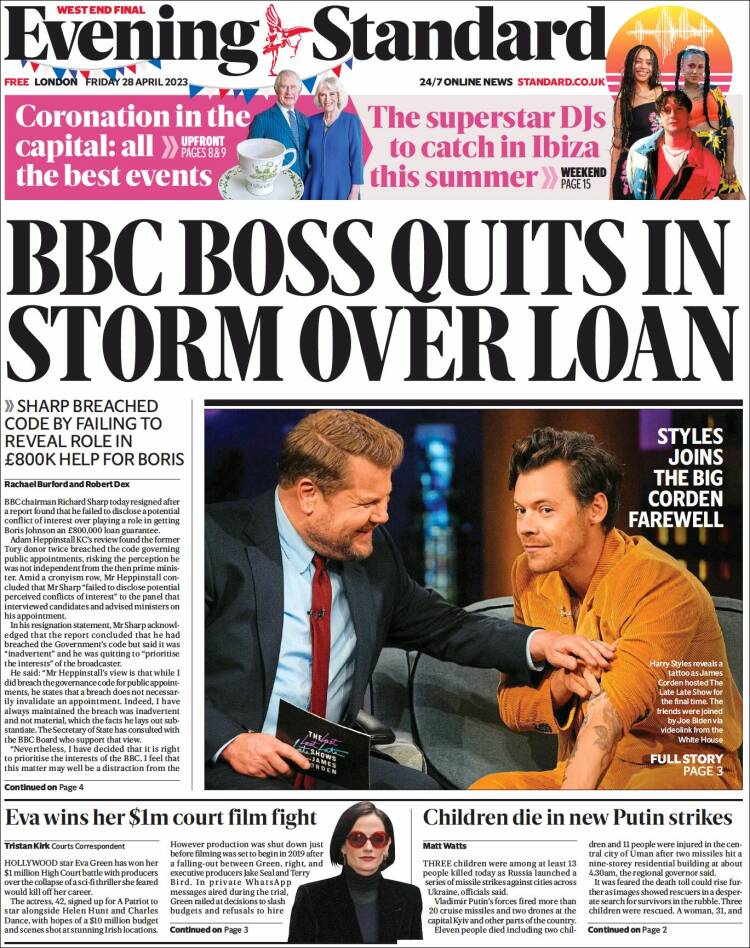 Portada de Evening Standard (Reino Unido)