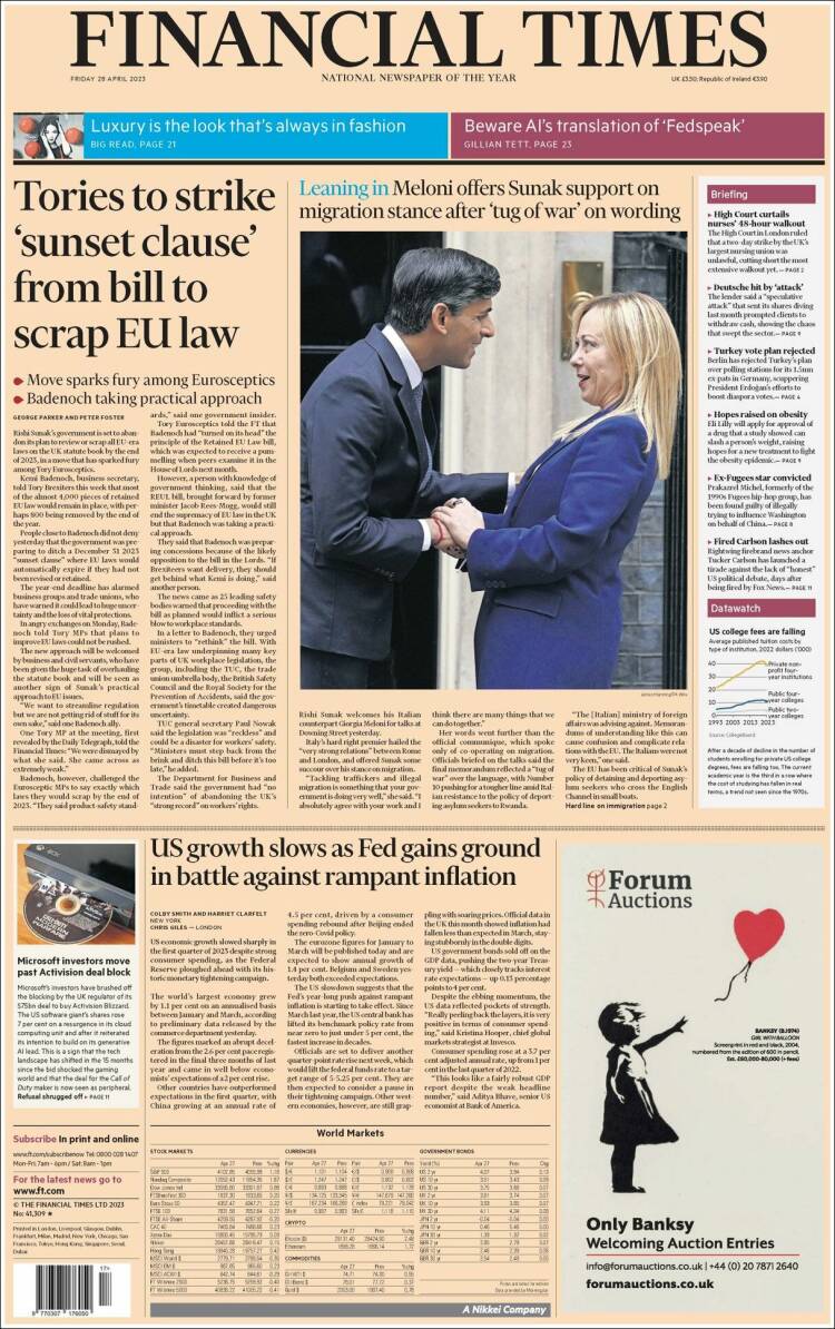 Portada de Financial Times (Reino Unido)