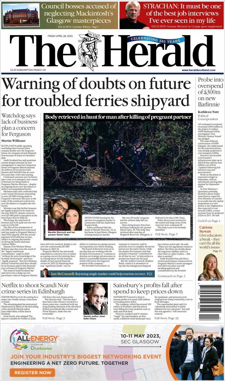 Portada de The Herald (Reino Unido)