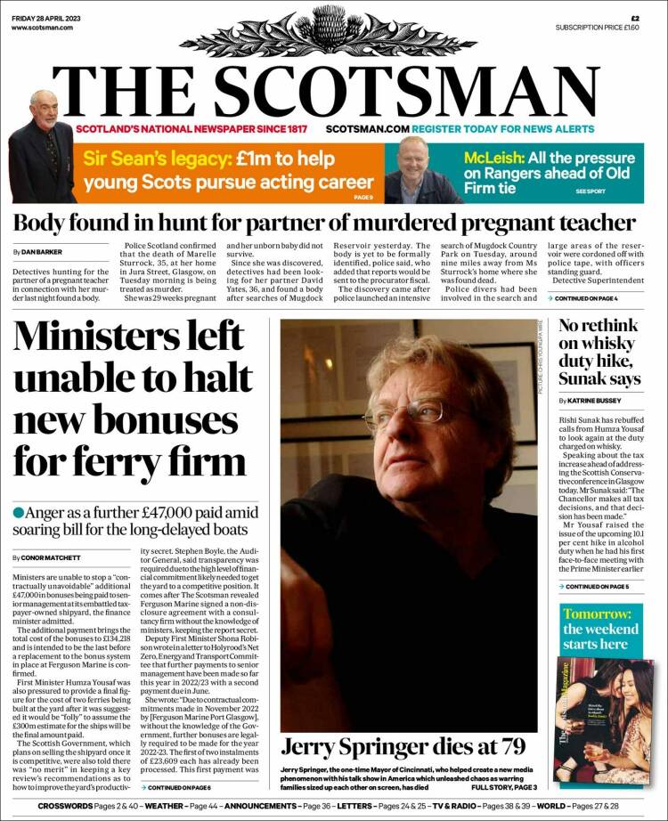 Portada de The Scotsman (Reino Unido)