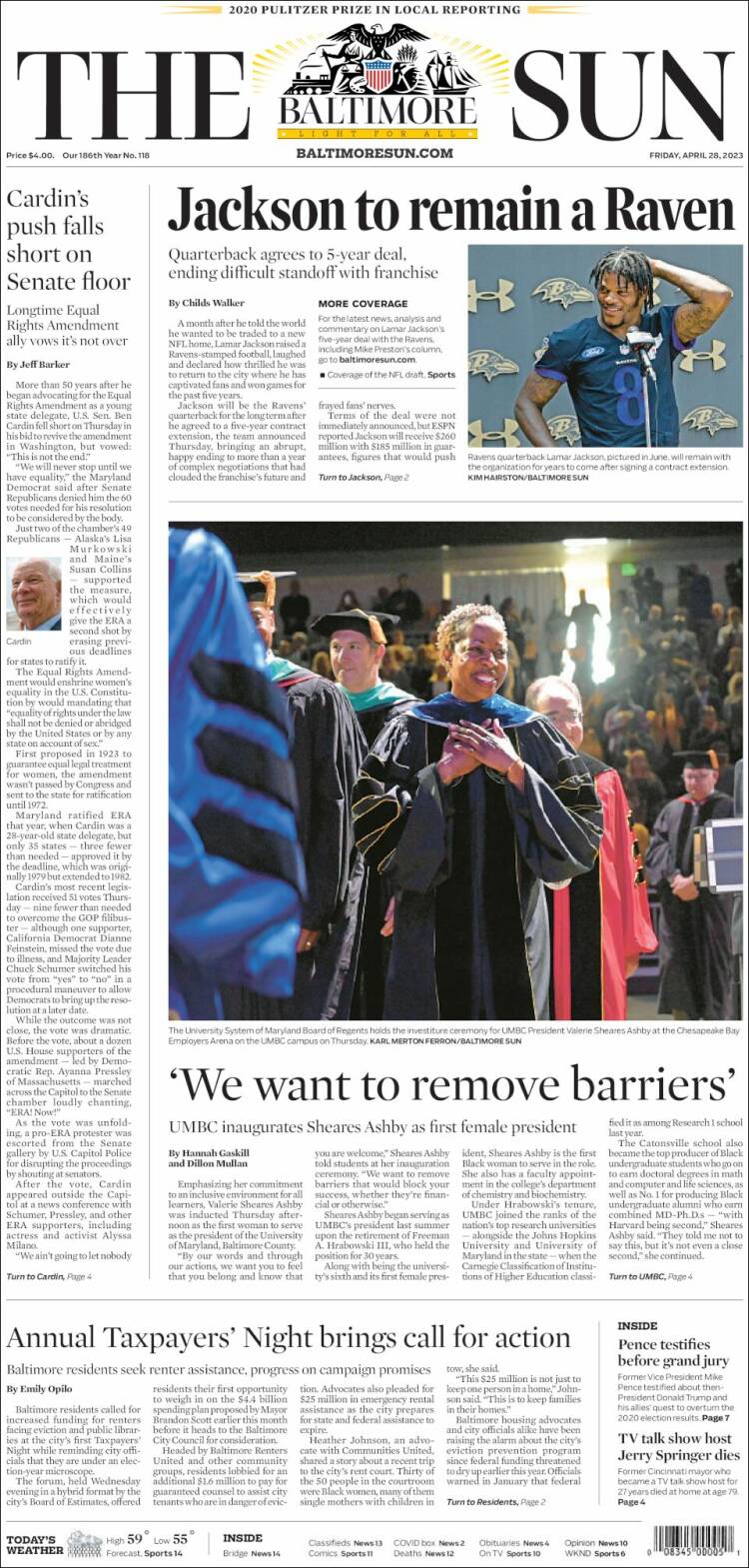 Portada de The Baltimore Sun (USA)