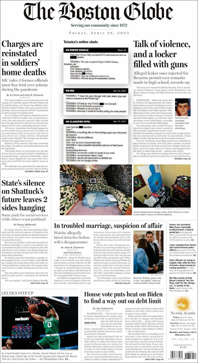 Portada de Boston Globe (USA)