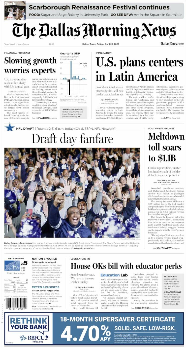 Portada de Dallas Morning News (USA)