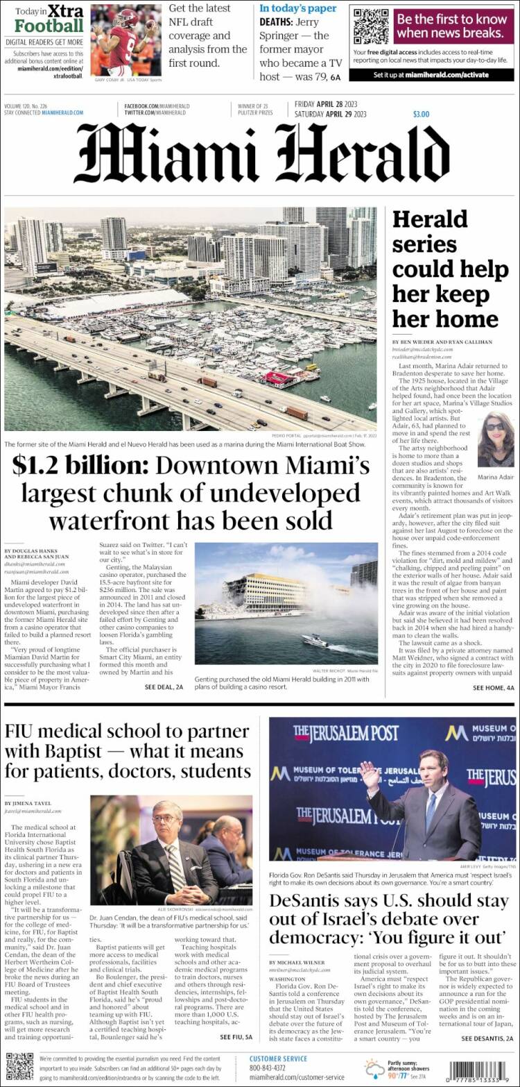 Portada de Miami Herald (USA)