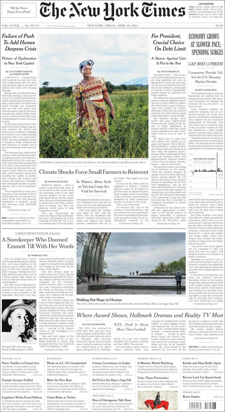 Portada de New York Times (USA)