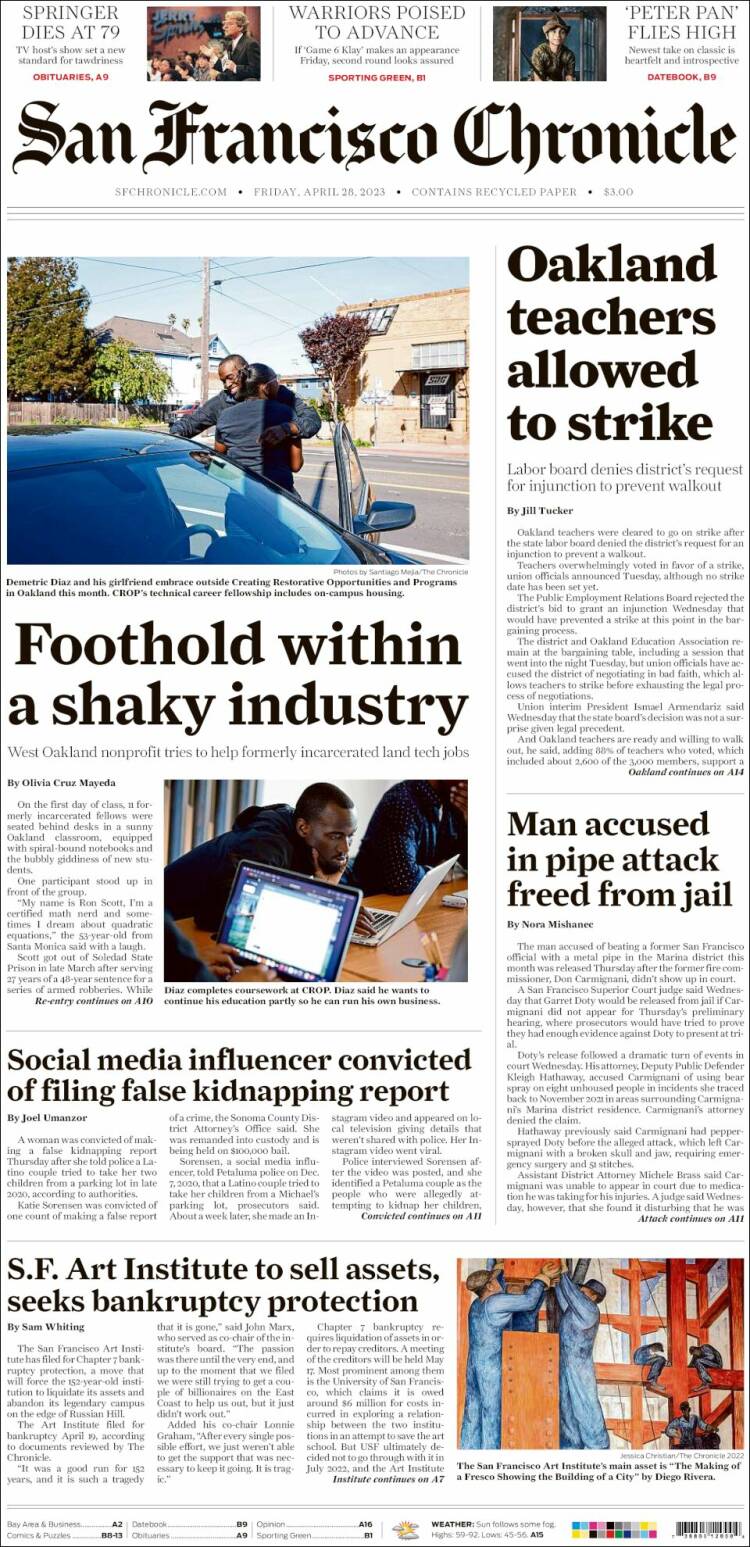 Portada de San Francisco Chronicle (USA)