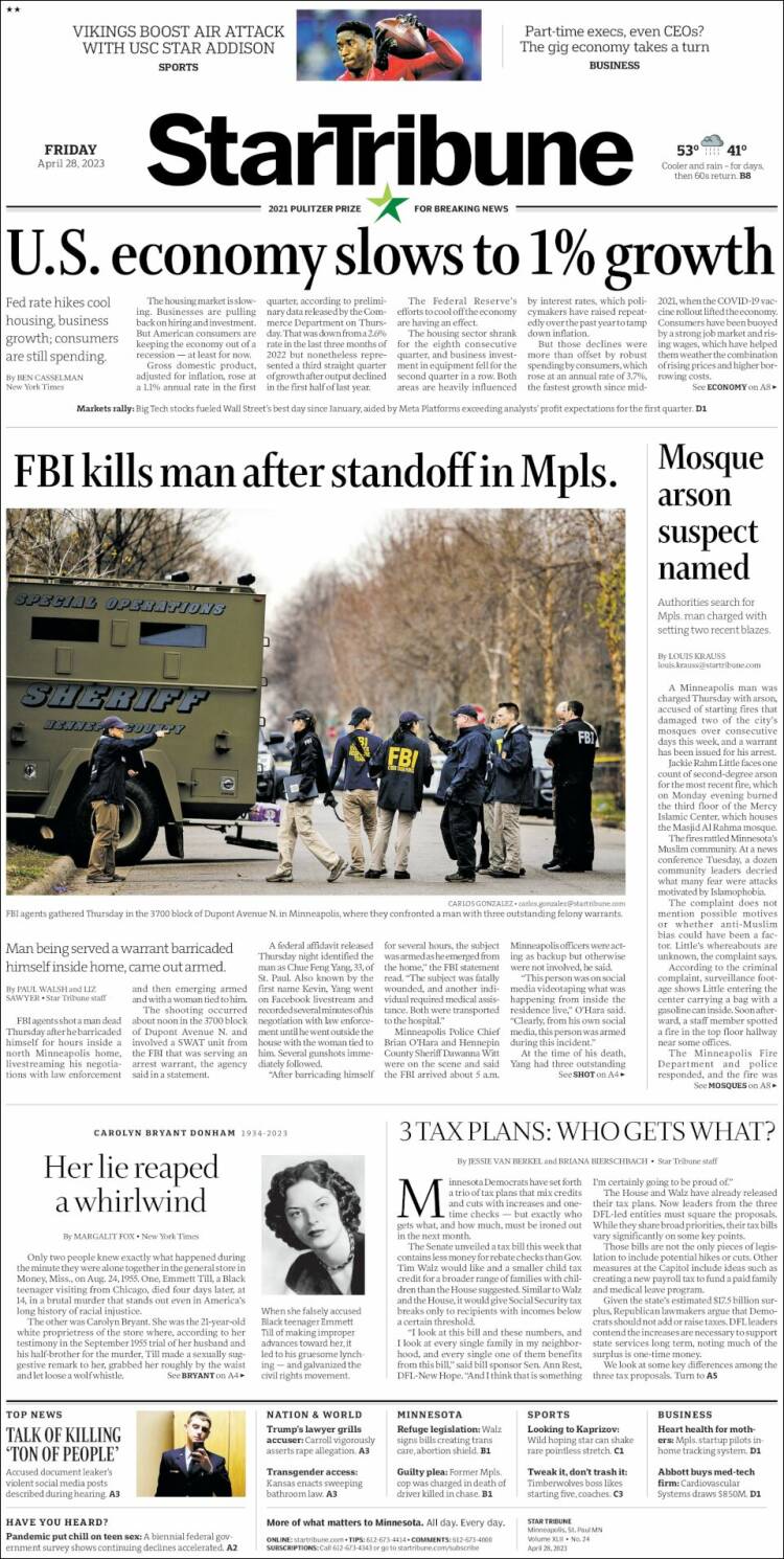 Portada de Star Tribune (USA)