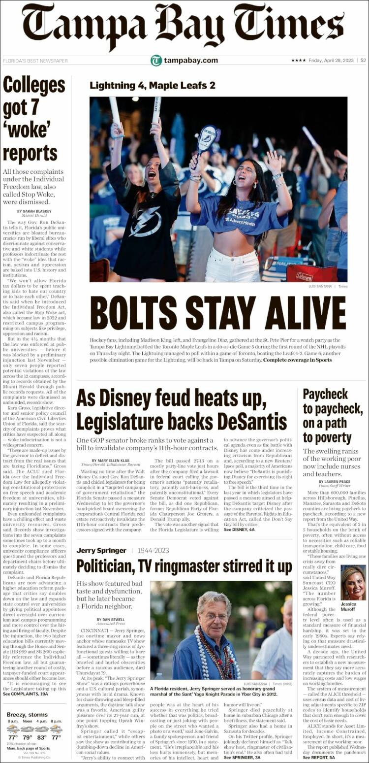 Portada de Tampa Bay Times (USA)