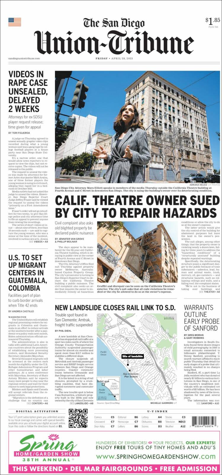 Portada de The San Diego Union-Tribune (USA)