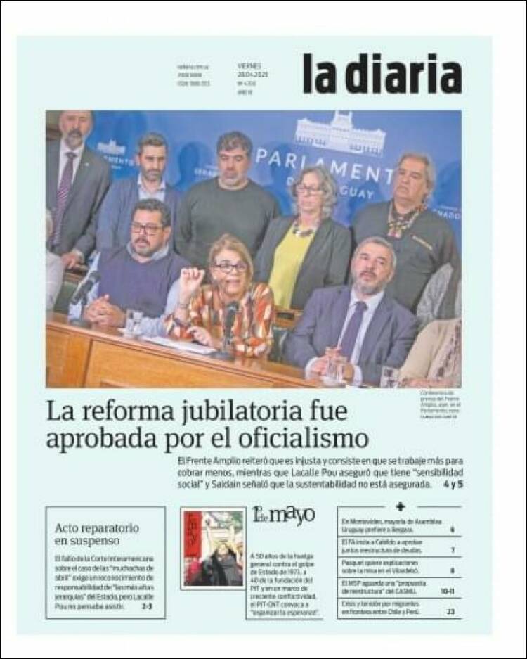 Portada de La Diaria (Uruguay)
