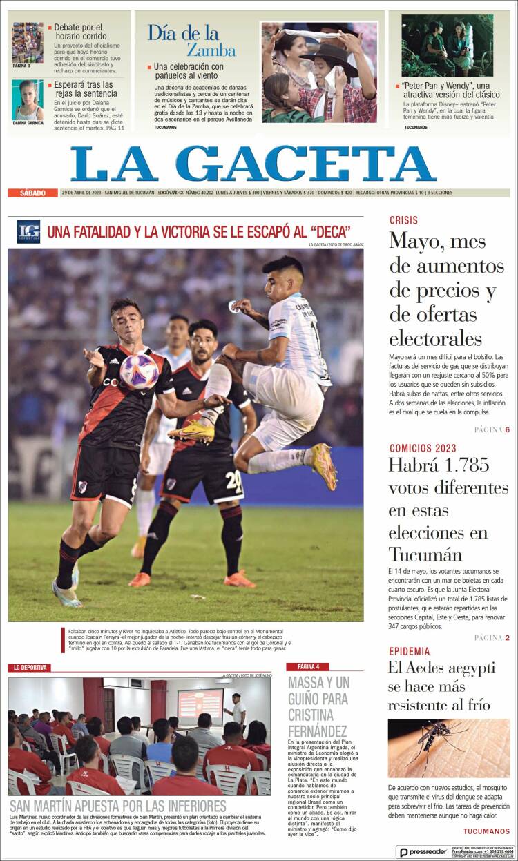 Portada de La Gaceta (Argentina)