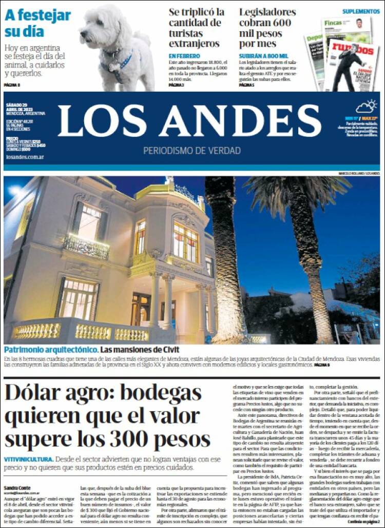 Portada de Los Andes - Mendoza (Argentina)