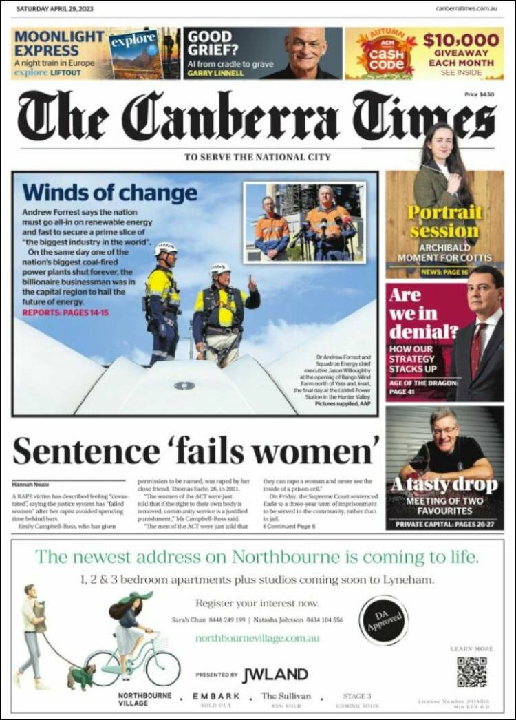 Portada de The Canberra Times (Australia)