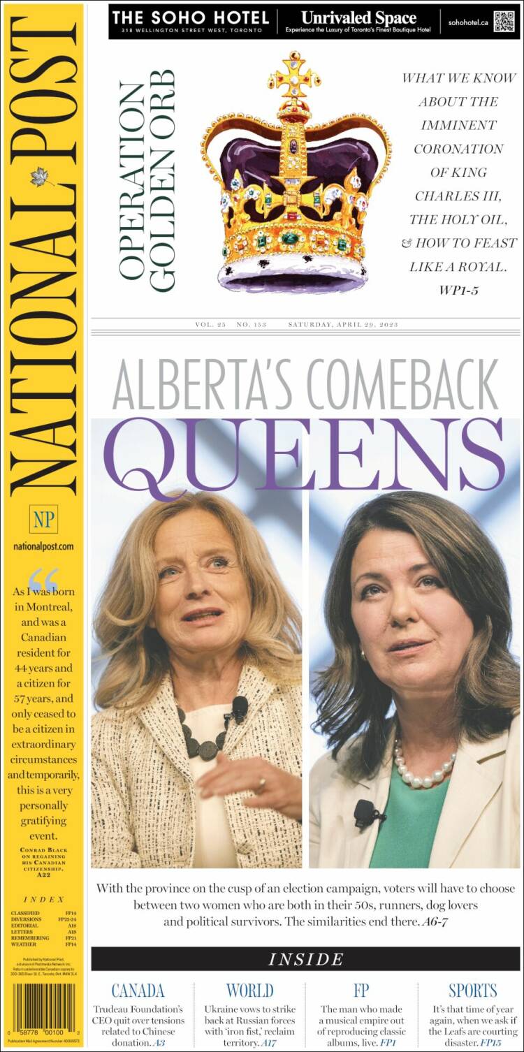 Portada de The National Post (Canadá)