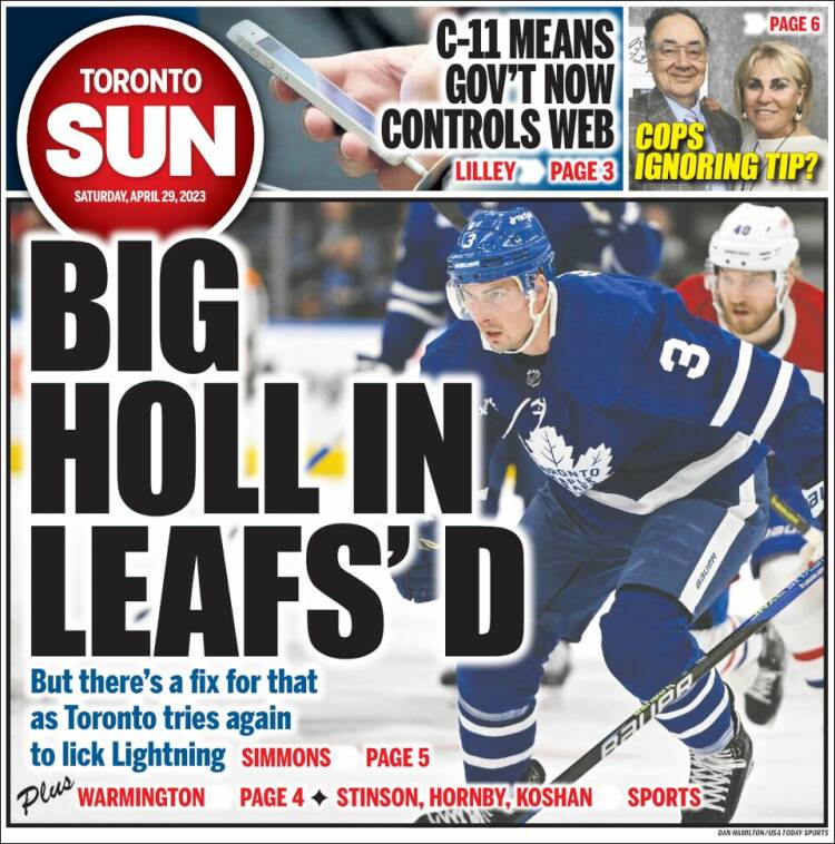 Portada de The Toronto Sun (Canadá)