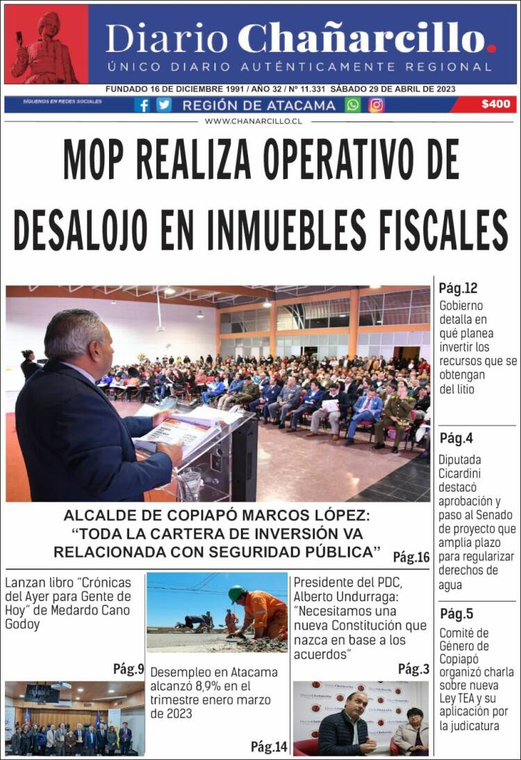 Portada de Diario Chañarcillo (Chile)