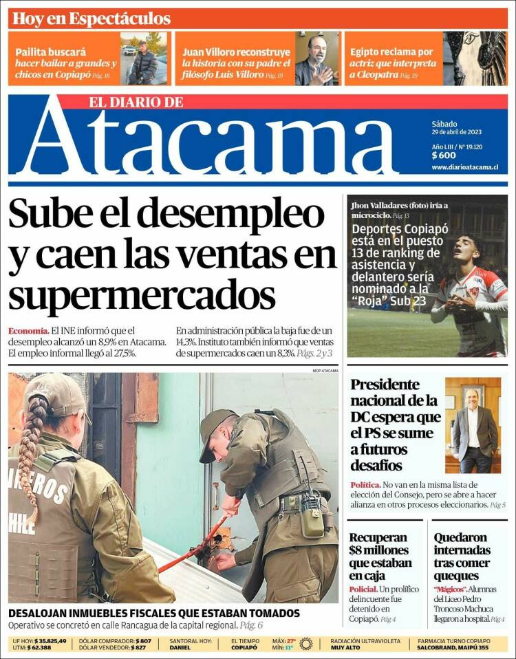 Portada de Diario de Atacama (Chile)