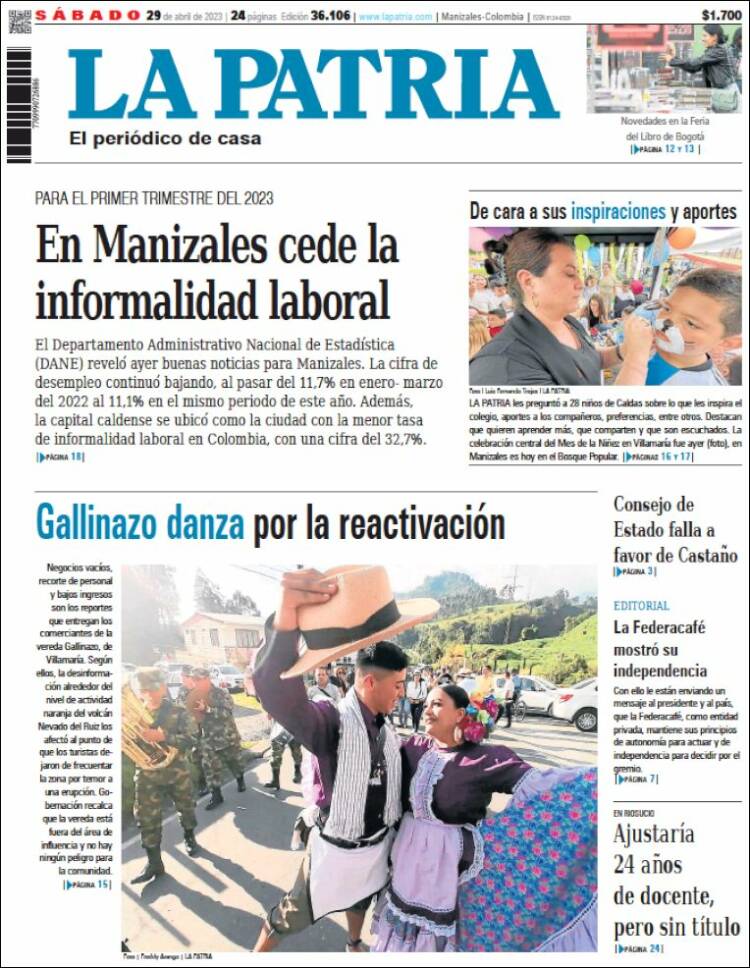 Portada de La Patria (Colombia)