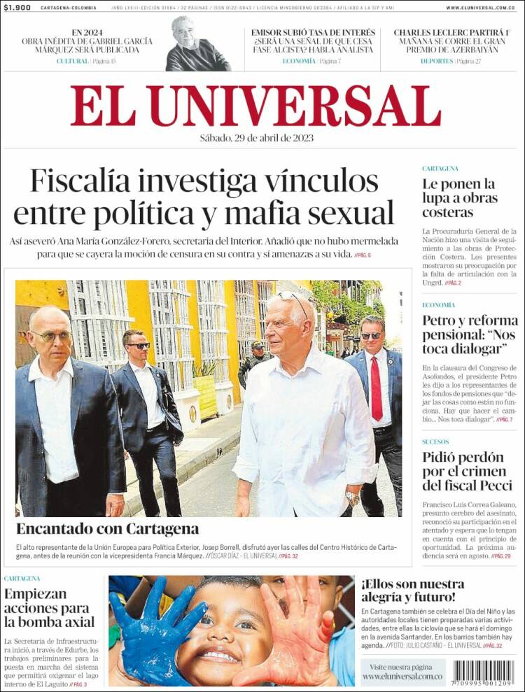 Portada de El Universal (Colombia)