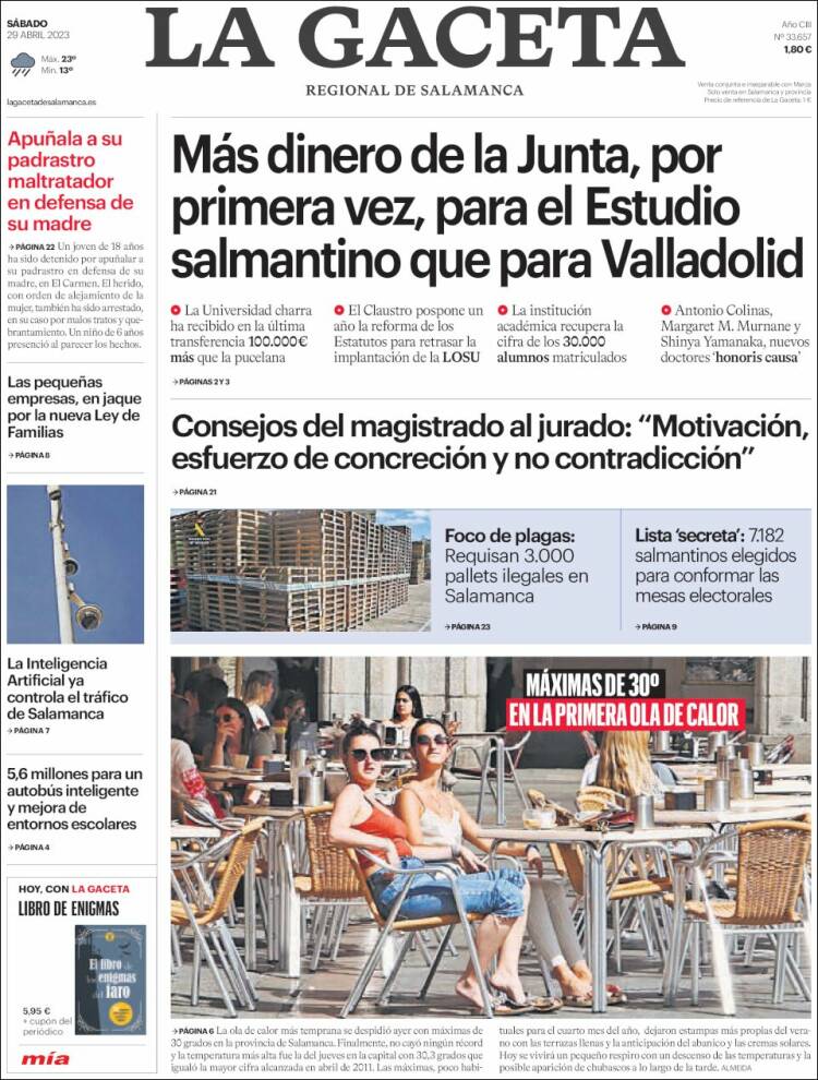 Portada de La Gaceta de Salamanca (Espa&ntilde;a)