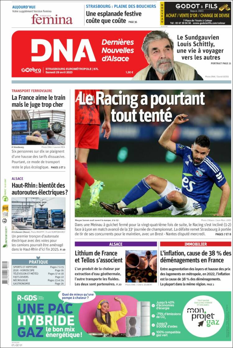 Portada de Les Dernières Nouvelles d'Alsace (Francia)