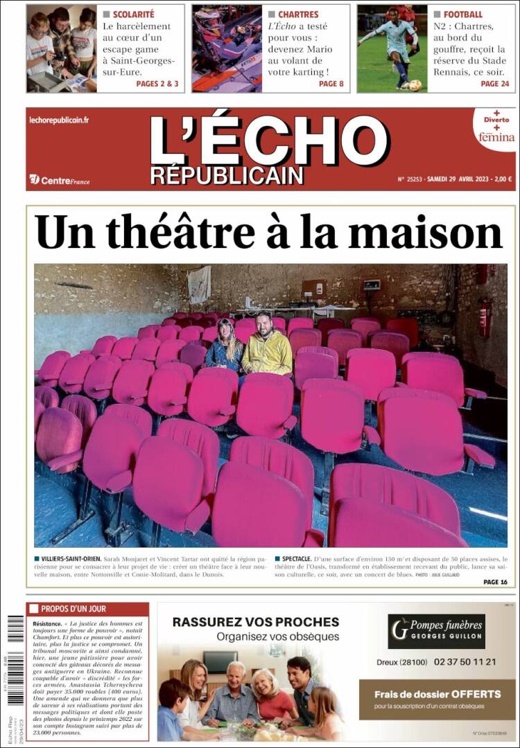 Portada de L'Echo Républicain (Francia)