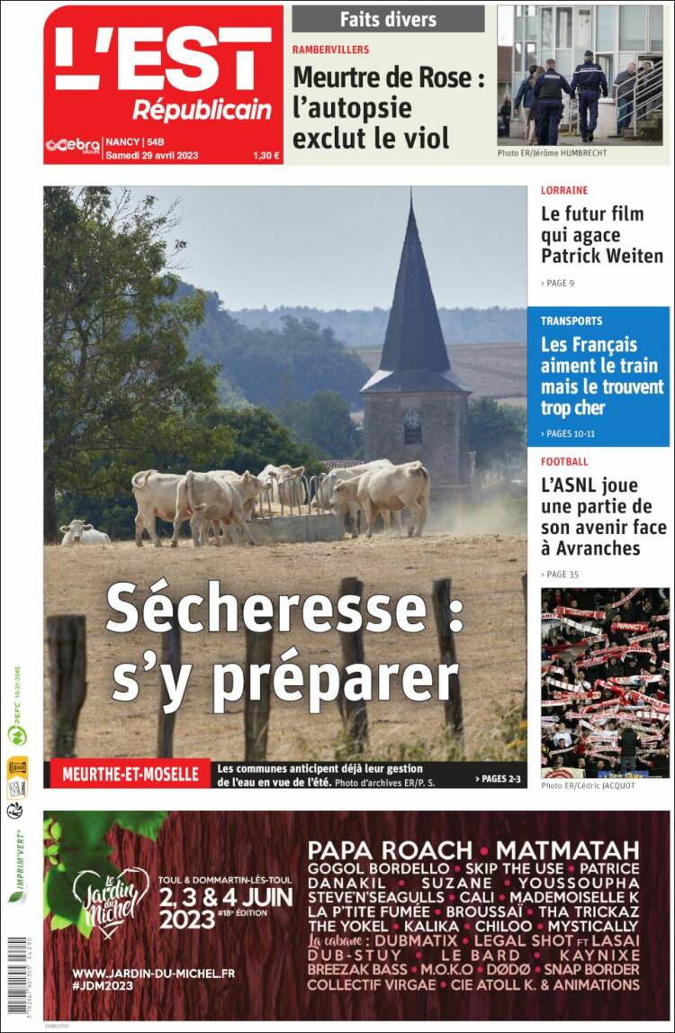 Portada de L'Est Republicain (Francia)