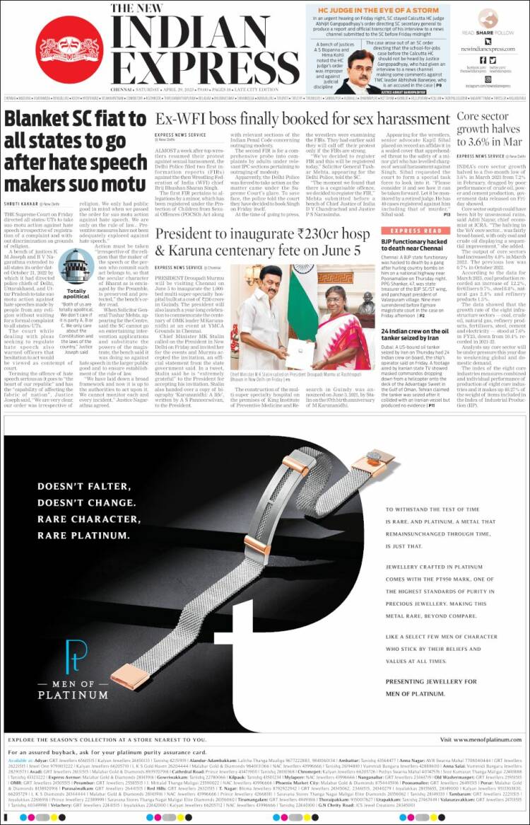 Portada de New Indian Express (India)