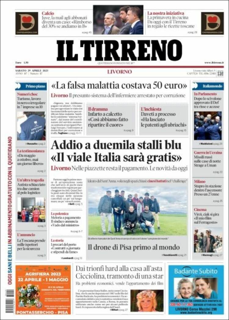Portada de Il Tirreno (Italia)