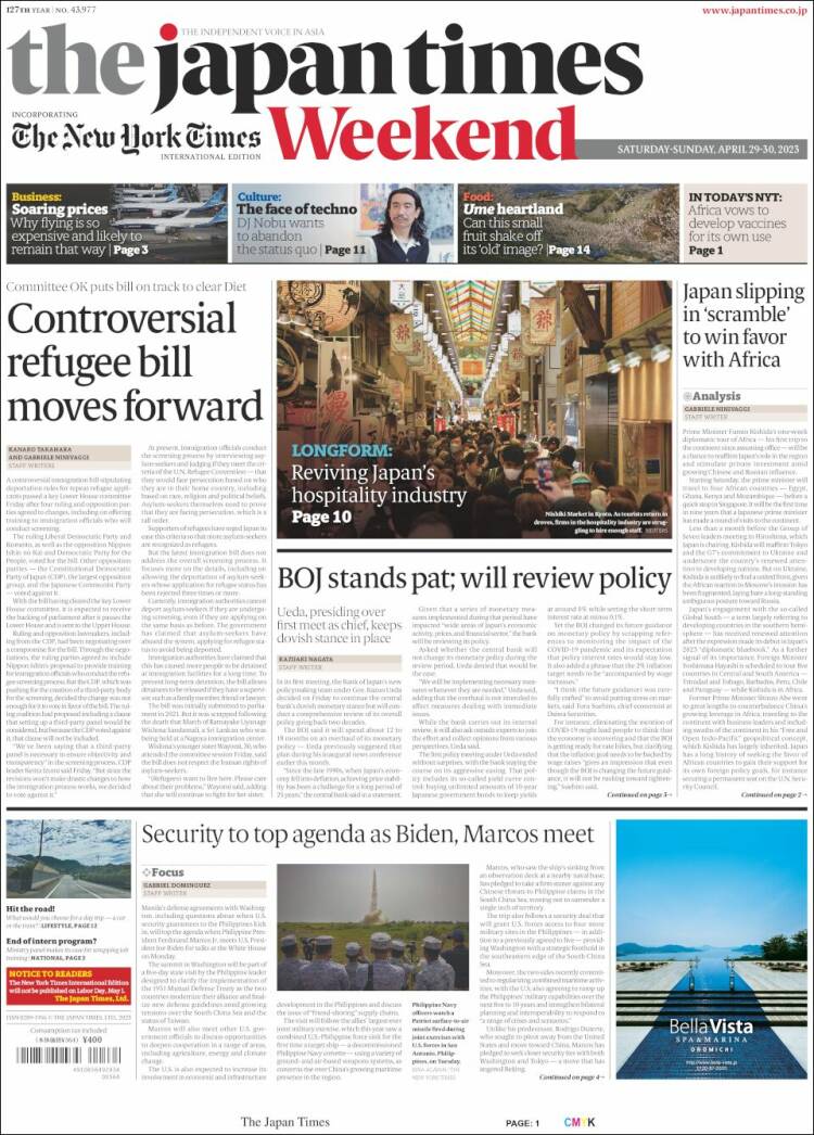 Portada de The Japan Times (Jap&oacute;n)