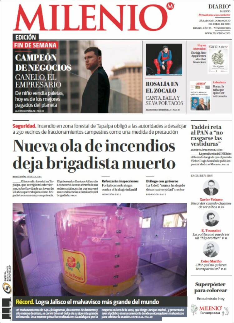 Portada de Milenio - Jalisco (México)