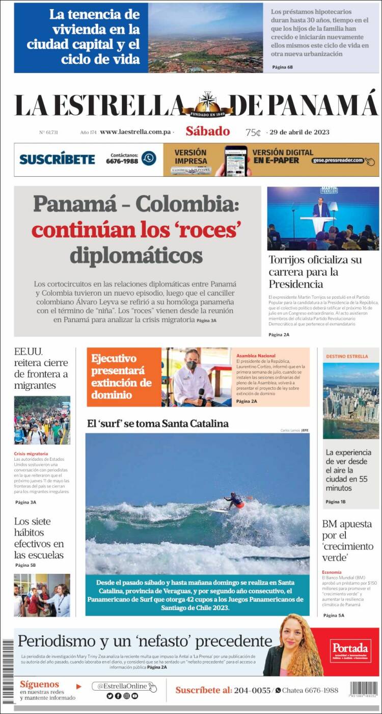 Portada de La Estrella de Panamá (Panam&aacute;)