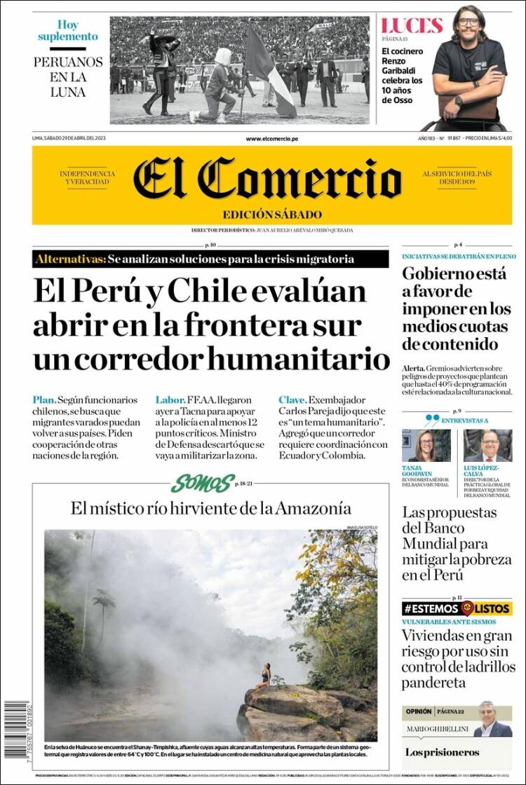 Portada de El Comercio (Per&uacute;)