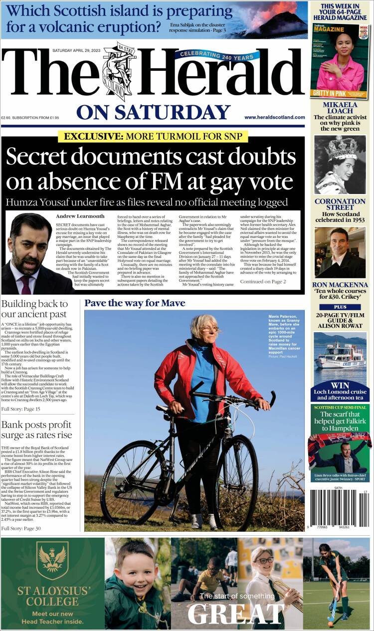 Portada de The Herald (Reino Unido)