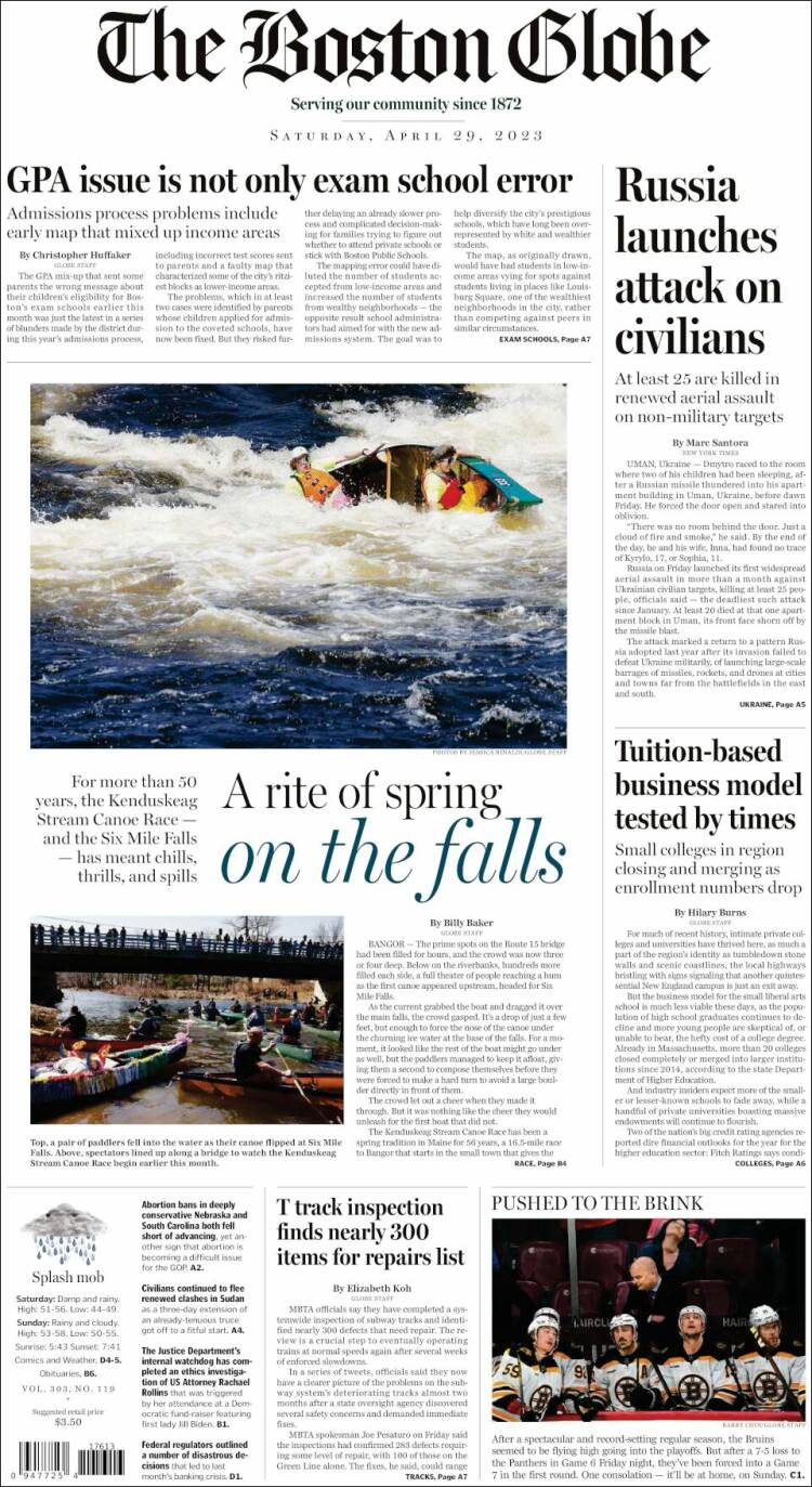 Portada de Boston Globe (USA)