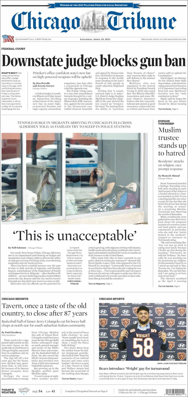 Portada de Chicago Tribune (USA)