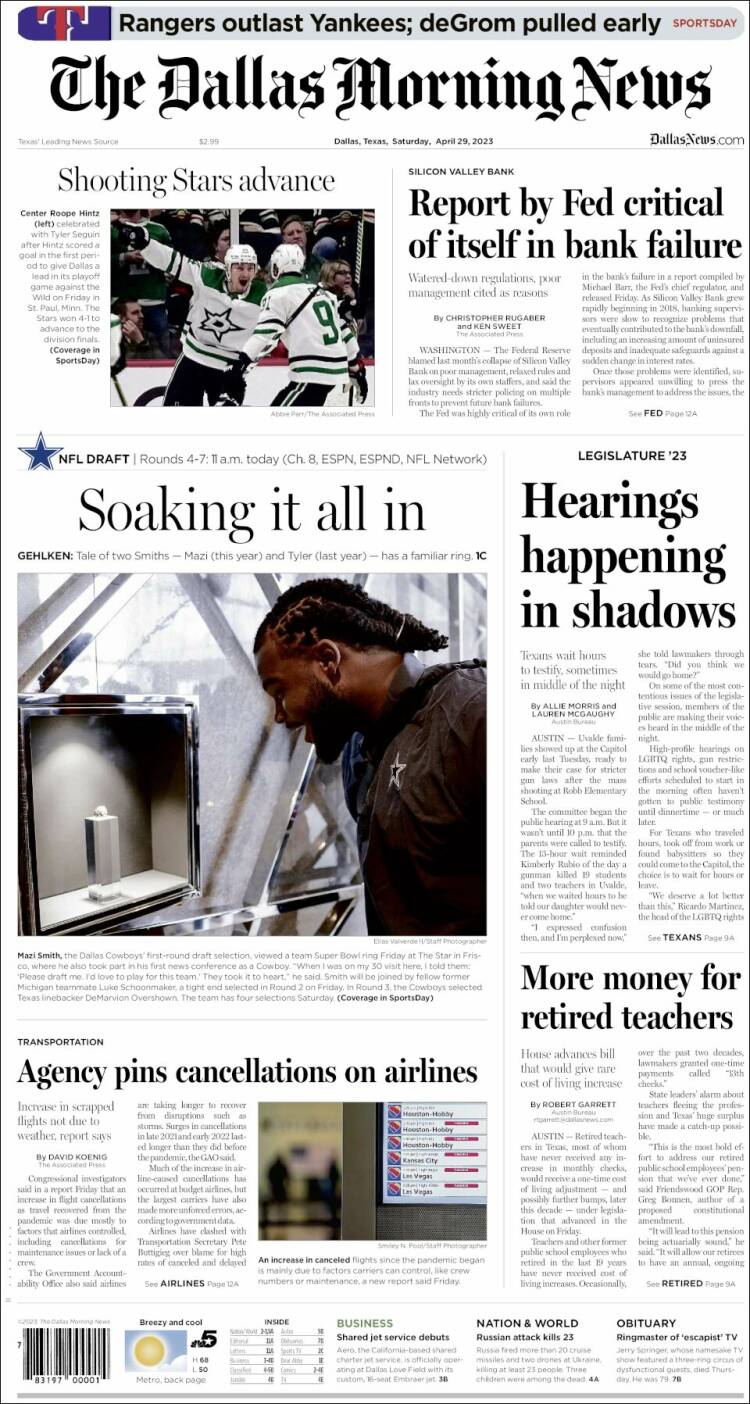 Portada de Dallas Morning News (USA)