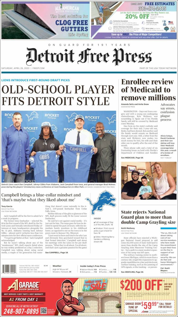 Portada de Detroit Free Press (USA)