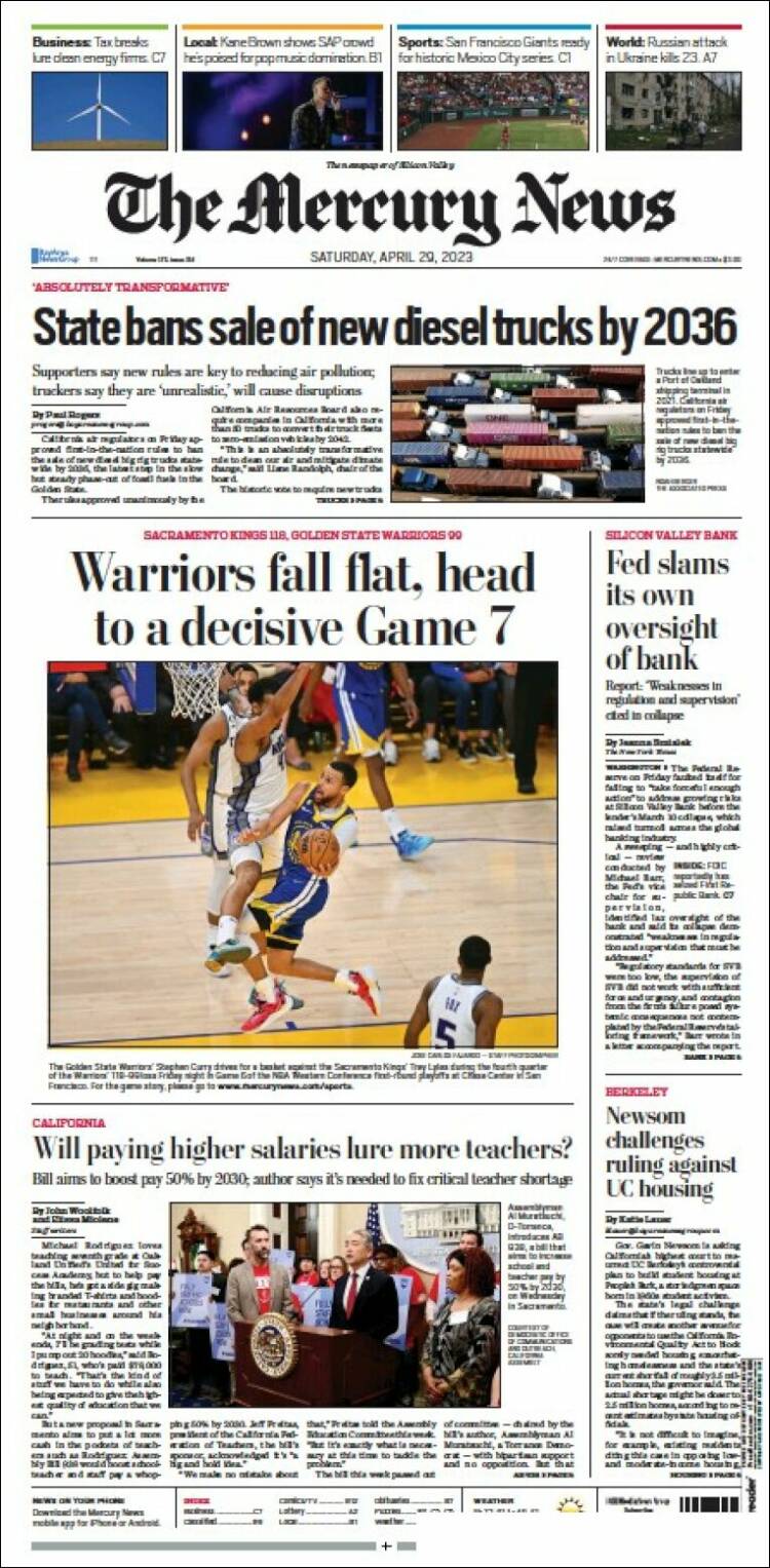 Portada de San Jose Mercury News (USA)