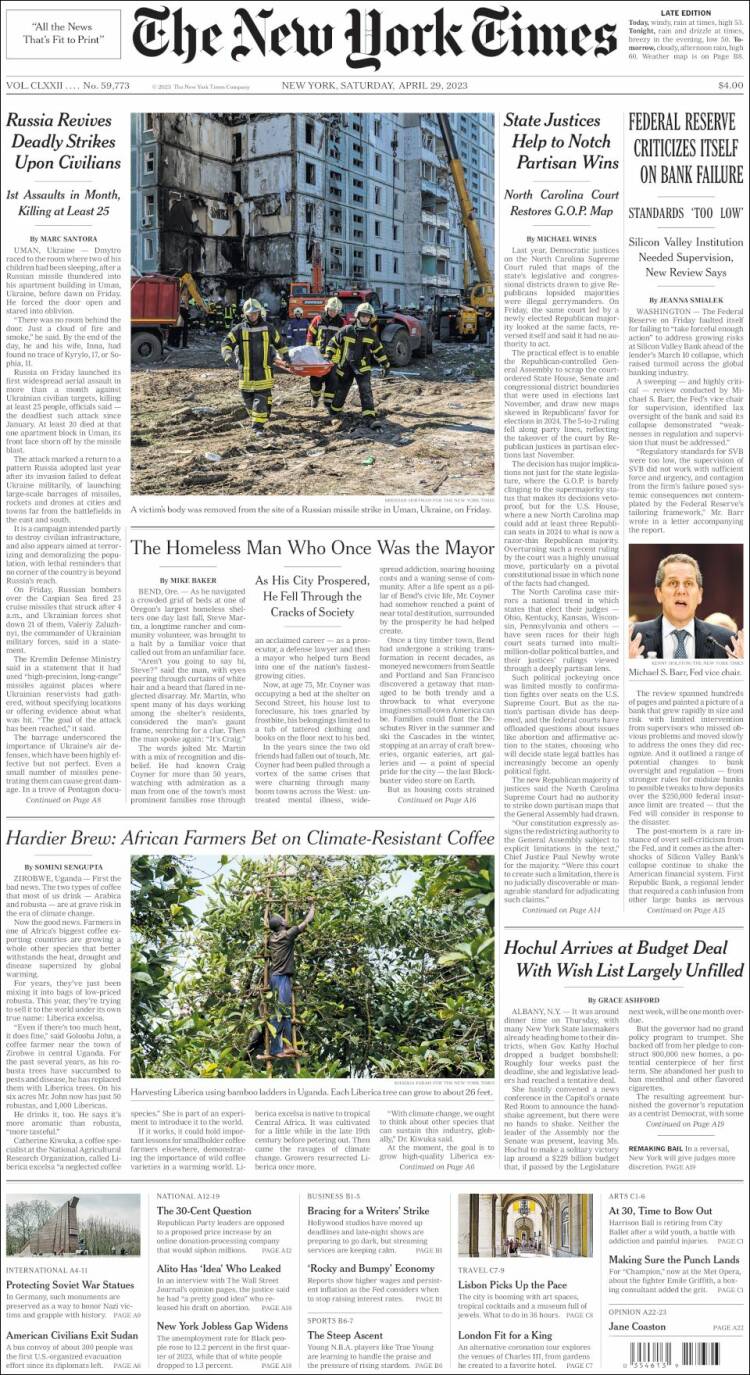 Portada de New York Times (USA)