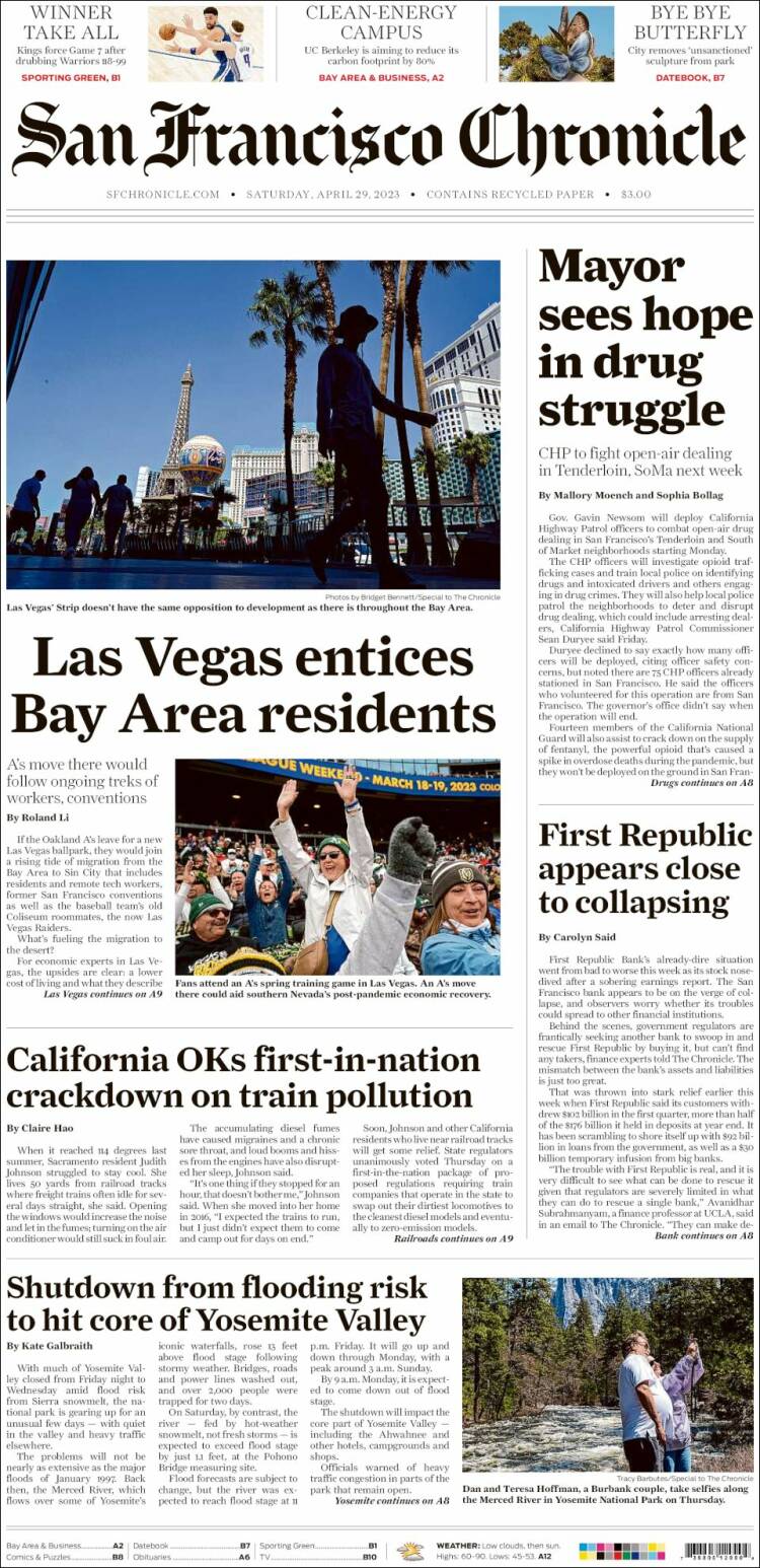 Portada de San Francisco Chronicle (USA)