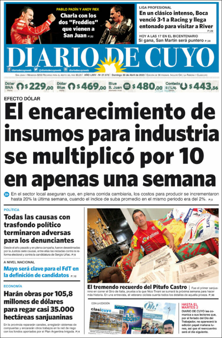 Portada de Diario de Cuyo (Argentina)