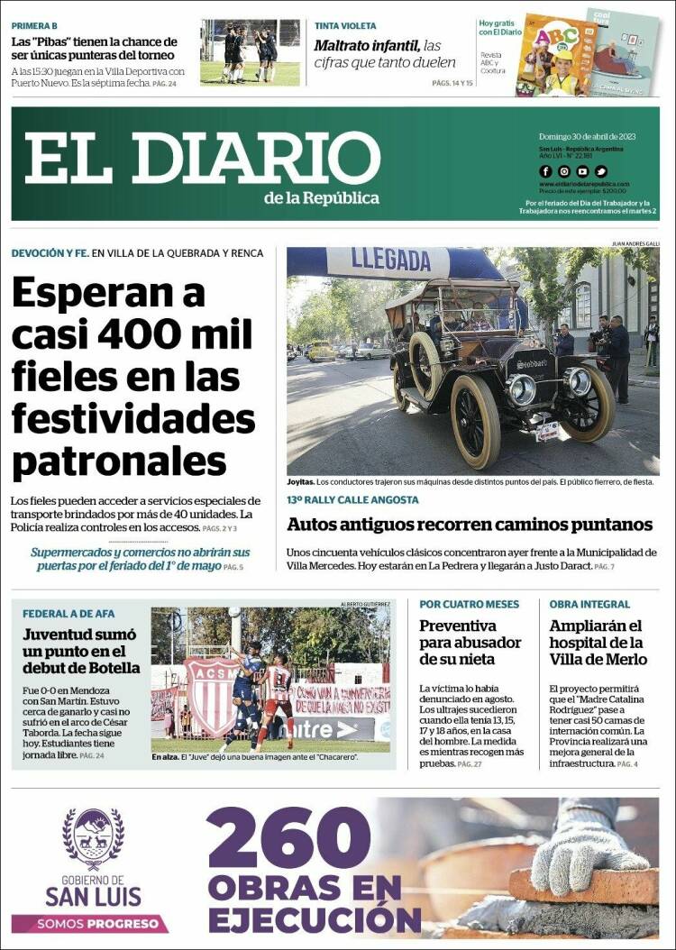 Portada de Diario de la República (Argentina)
