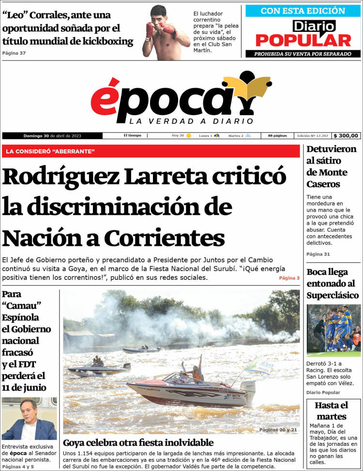 Portada de Diario Época (Argentina)