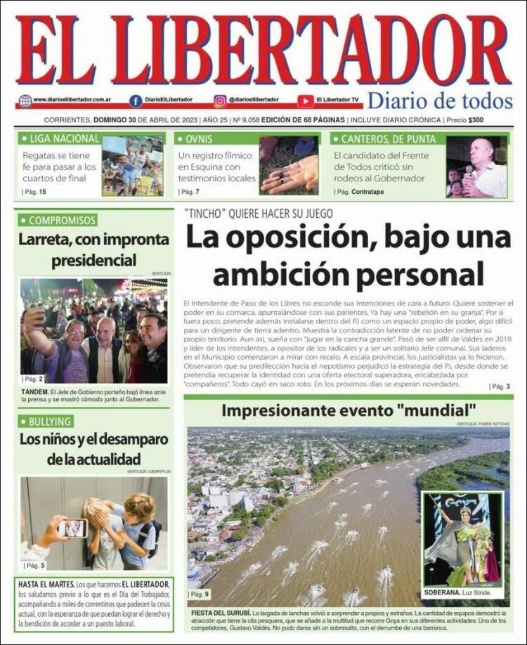 Portada de Diario El Libertador (Argentina)