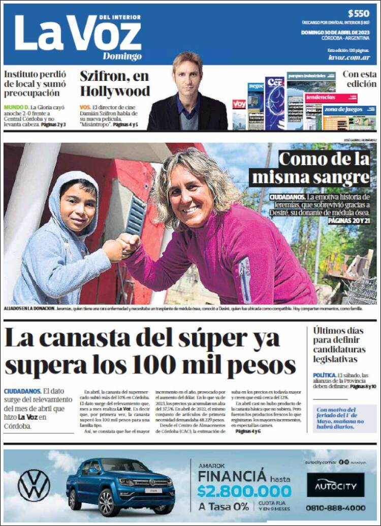 Portada de La Voz del Interior (Argentina)
