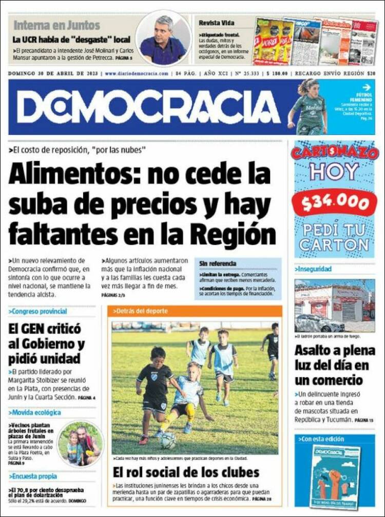Portada de Diario Democracia (Argentina)