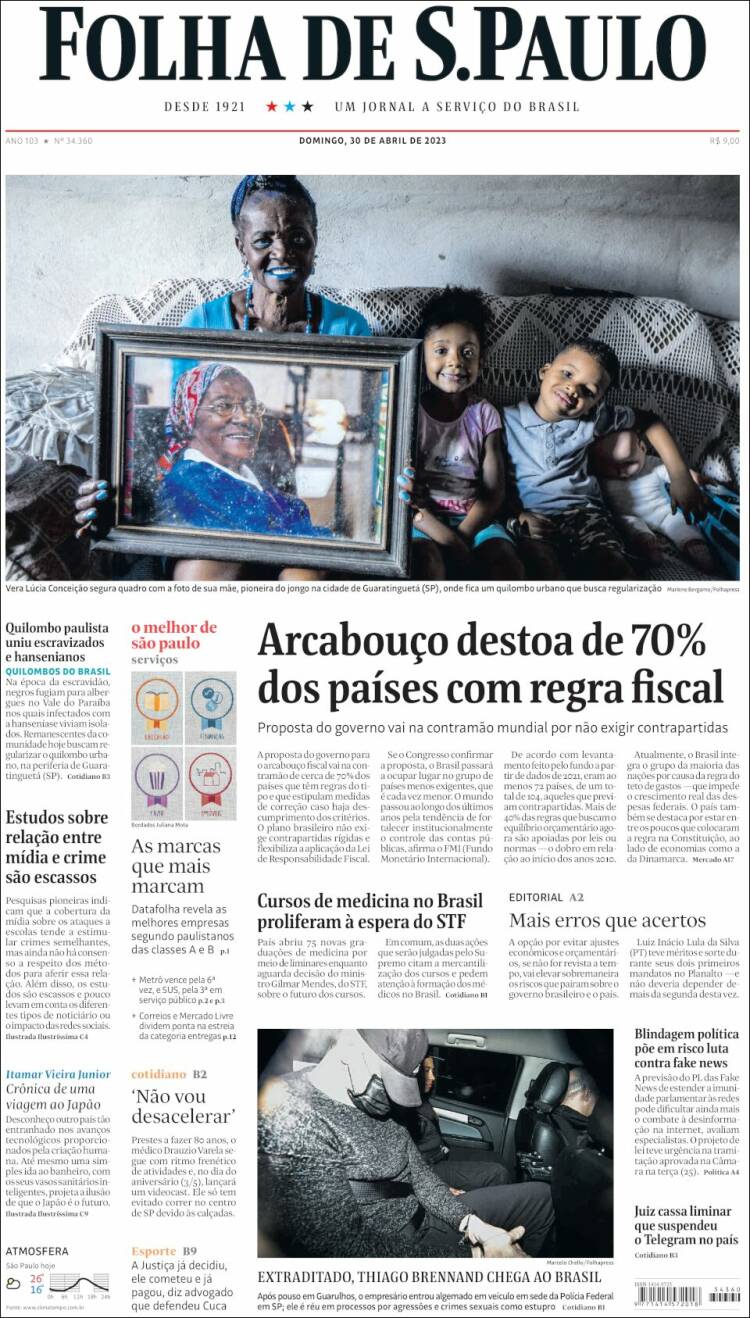 Portada de Folha de São Paulo (Brasil)